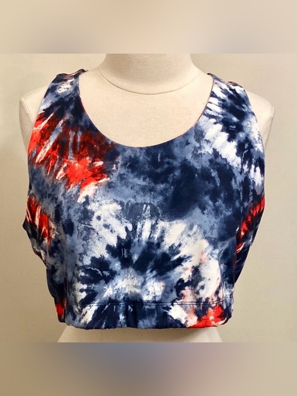 Live Well Active Blue Red White Patriotic Tie Dye SZ 1X Americana Athletic Top